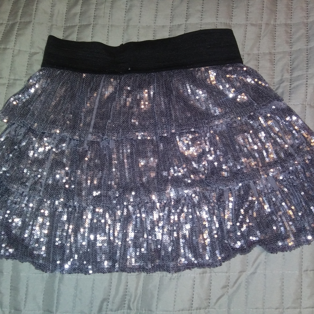 Layered Silver Sequin Skirt
